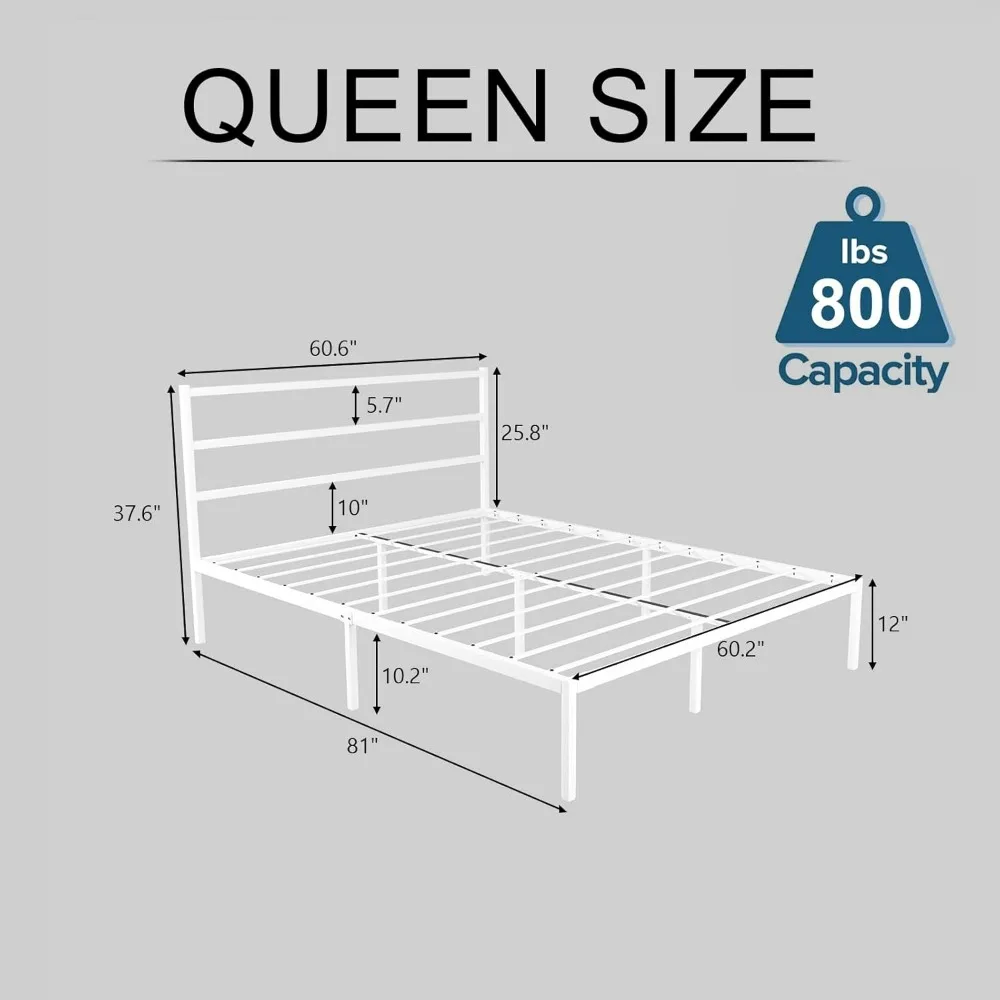 Queen Metal Platform Bed Frame with Metal Slats,Classic Style Headboard and Footboard/Under Bed Storage/Mattress Foundation Beds