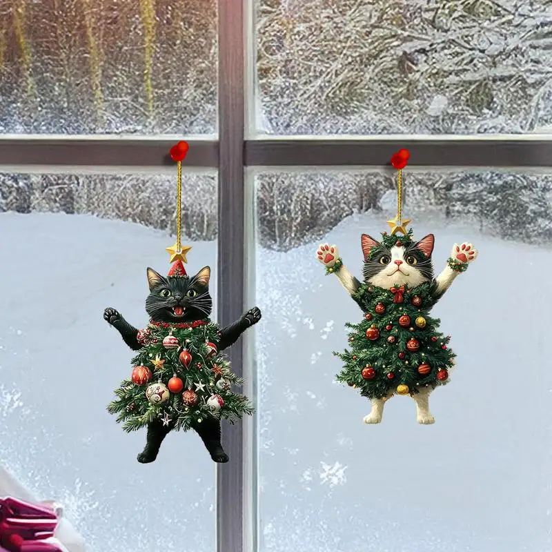 Katze Ornamente für Weihnachtsbaum Rückspiegel Weihnachten Katze Charm Ornament Fahrzeug Rückspiegel Kätzchen Anhänger Zubehör Katze Anhänger