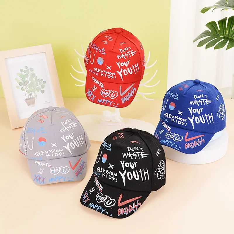 Children Snapback Hat Graffiti Printing Sun Peaked Cap for Boy and Girl Kids Baseball Cap Hip Hop Hats Suit for 1-3 Years Caps