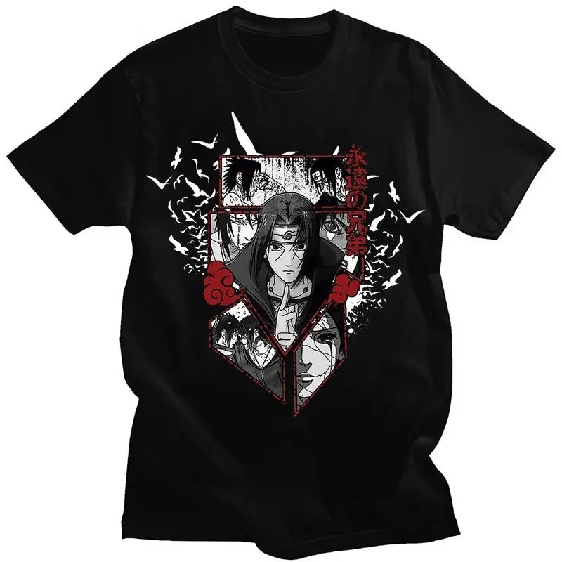 

NARUTO Itachi Black Tee Finger on Lips Pose with White Birds and Red Text Akatsuki Cloud Pattern