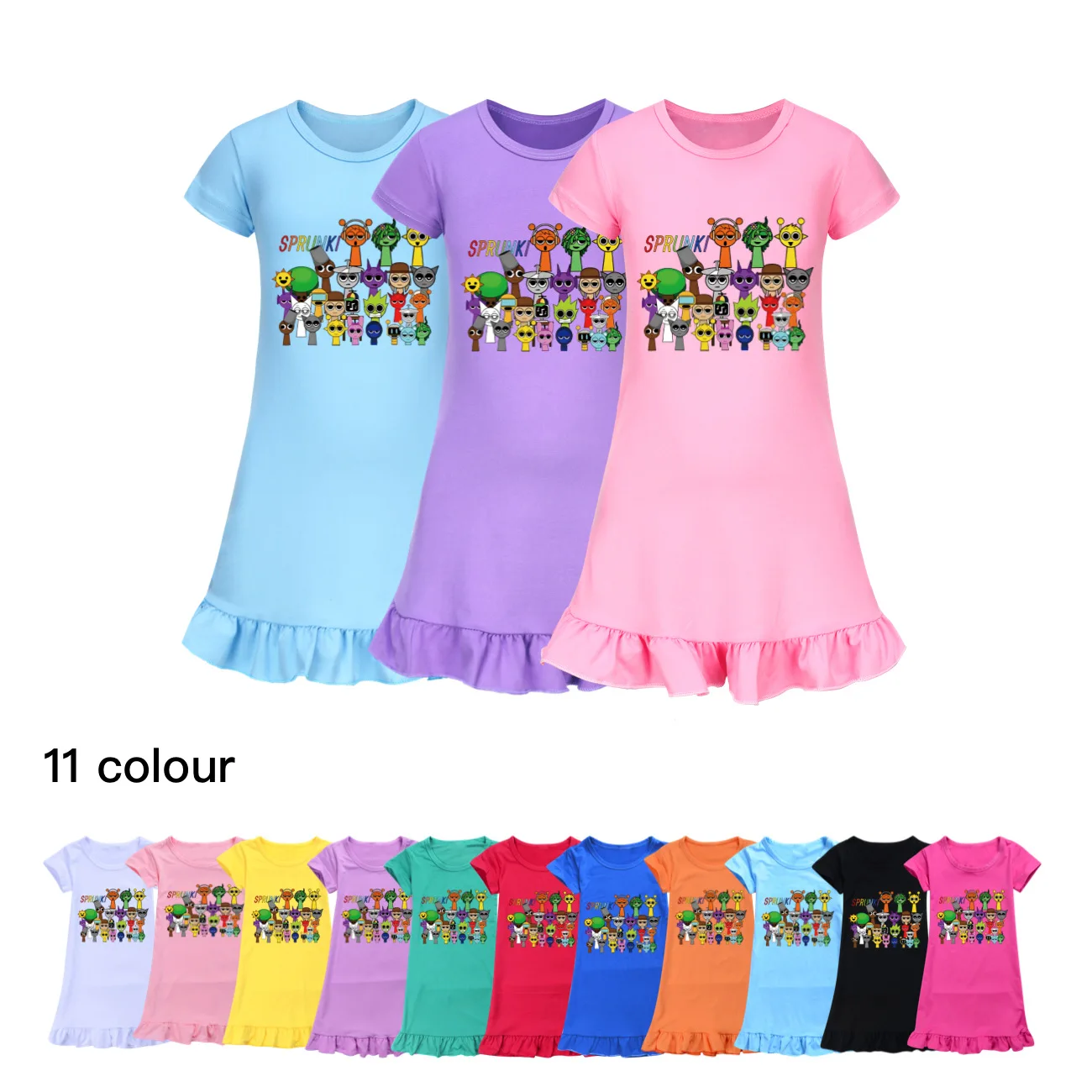 Hot Sprunki Pajamas dress Kids Summer Game Incredibox Nightdress baby girls Princess dress Toddler girls Birthday Party Dresses