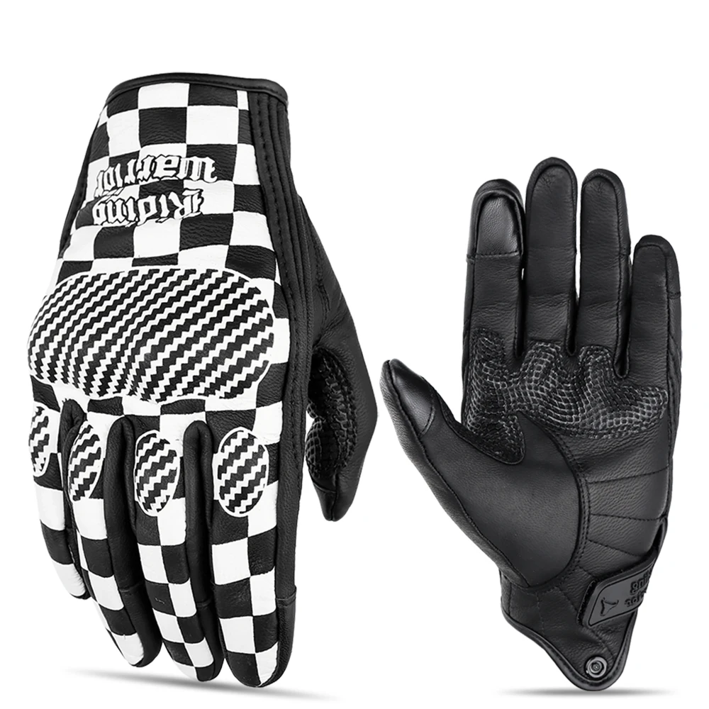 

Retro Cow Leather Motorcycle Gloves Genuine Leather Cafe Racer Motorbike Glove Touch Screen Vintage Men Biker Protective Guantes
