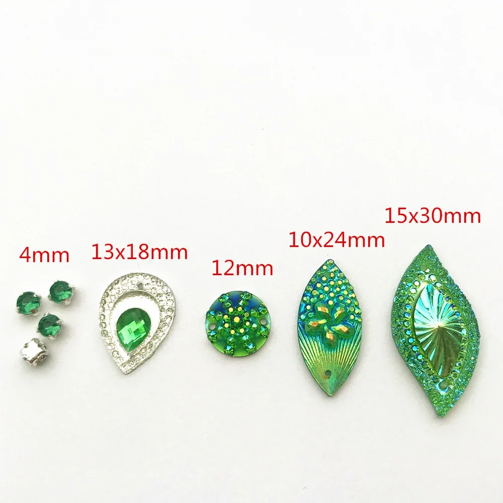 MIX Shape Stunning Green AB Silver Gems Stones Rhinestones Crystal strass Jewelry for DIY Sewing Crafts wedding Decoration Party