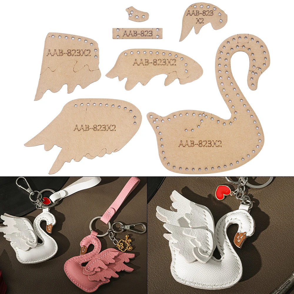 1 Set Schwan-Schlüsselanhänger, Gepäcktaschen-Dekoration – Kraftpapier-Vorlage, DIY-Lederhandwerk – Nähvorlage mit Löchern