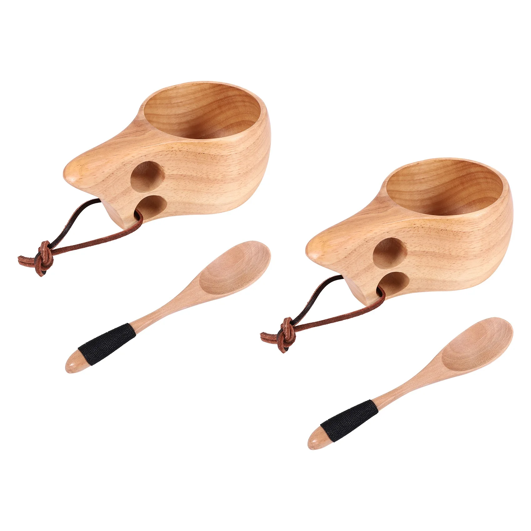 T35C 2Pack Nordic Style Wooden Cup Kuksa Cup Portable Outdoor Camping Drinking Mug Drewniany kubek do kawy z drewnianą łyżeczką
