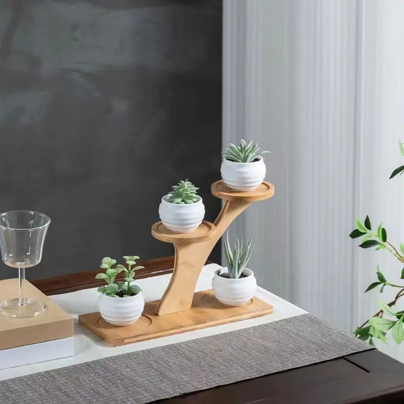 Bamboo Desktop Shelf for Organizing and Displaying Potted Plants, Perfume, Cosmetics, Toy Models