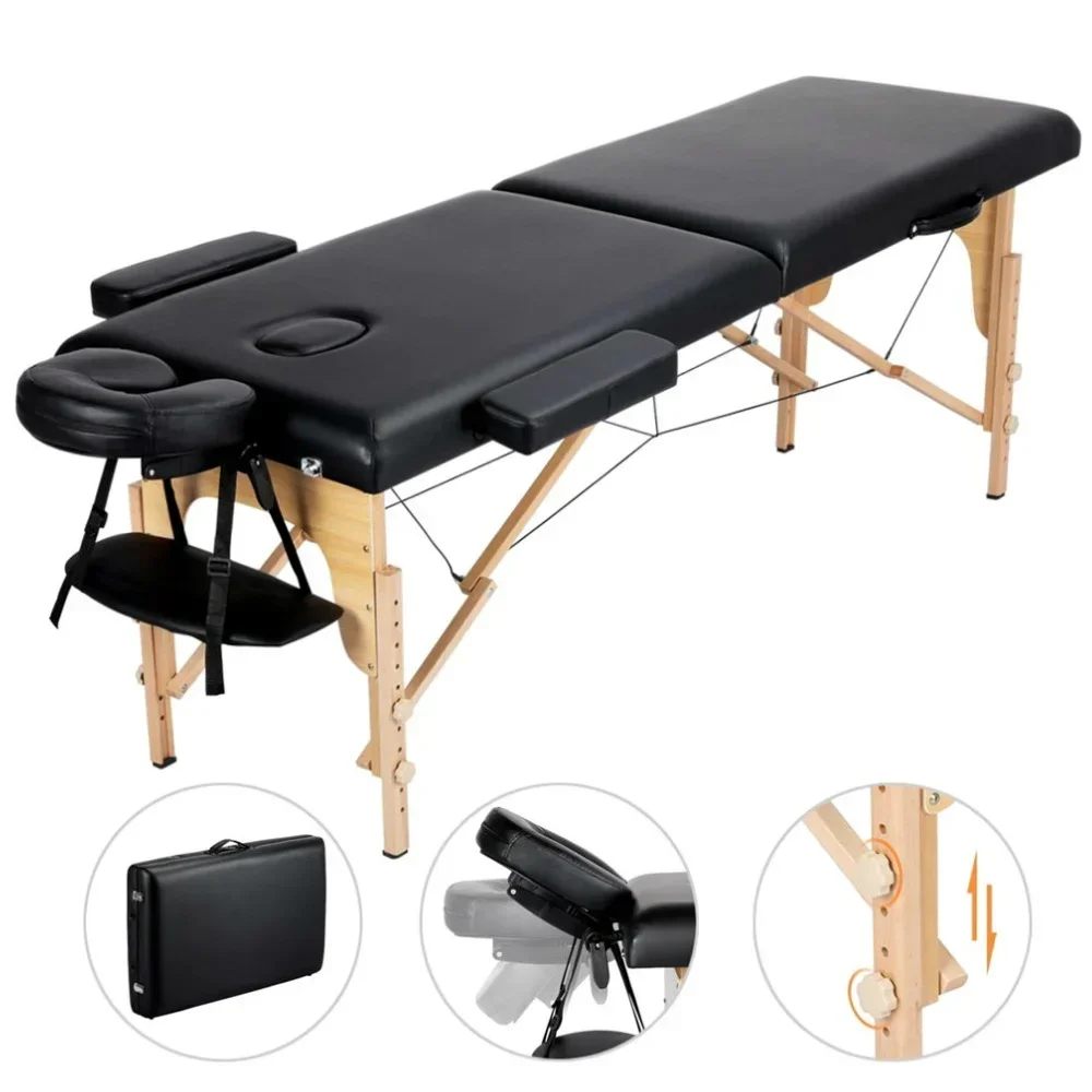 Hot Selling Foldable Portable Wooden Two Sections Beauty Salon Massage Bed