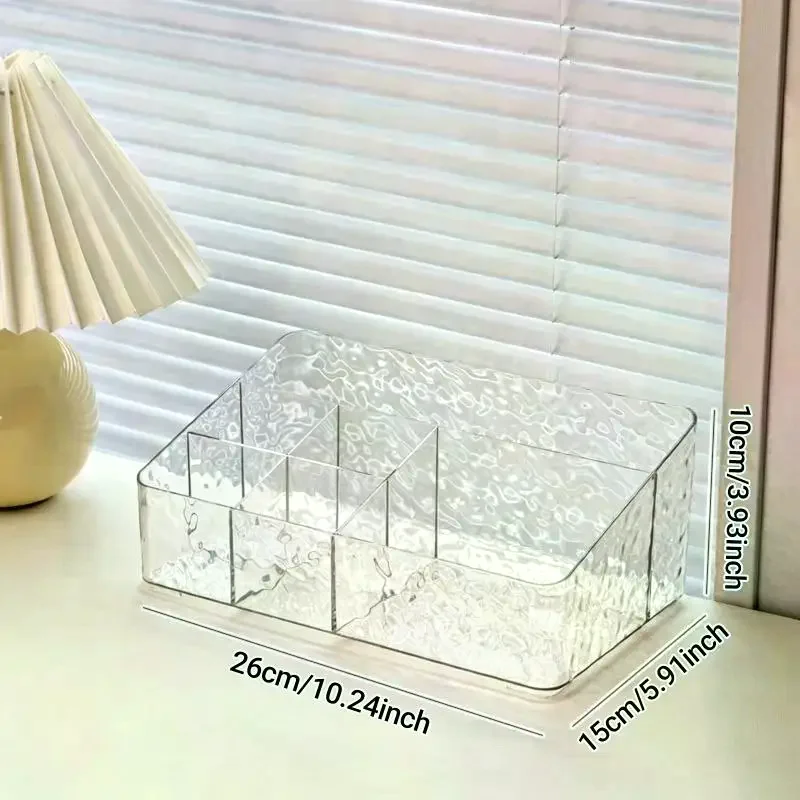 1Pcs 6 Grids Cosmetic Storage Box Senior Sense Of Light Luxury Desktop Makeup Box Transparent Visible Moisture Proof Shelf