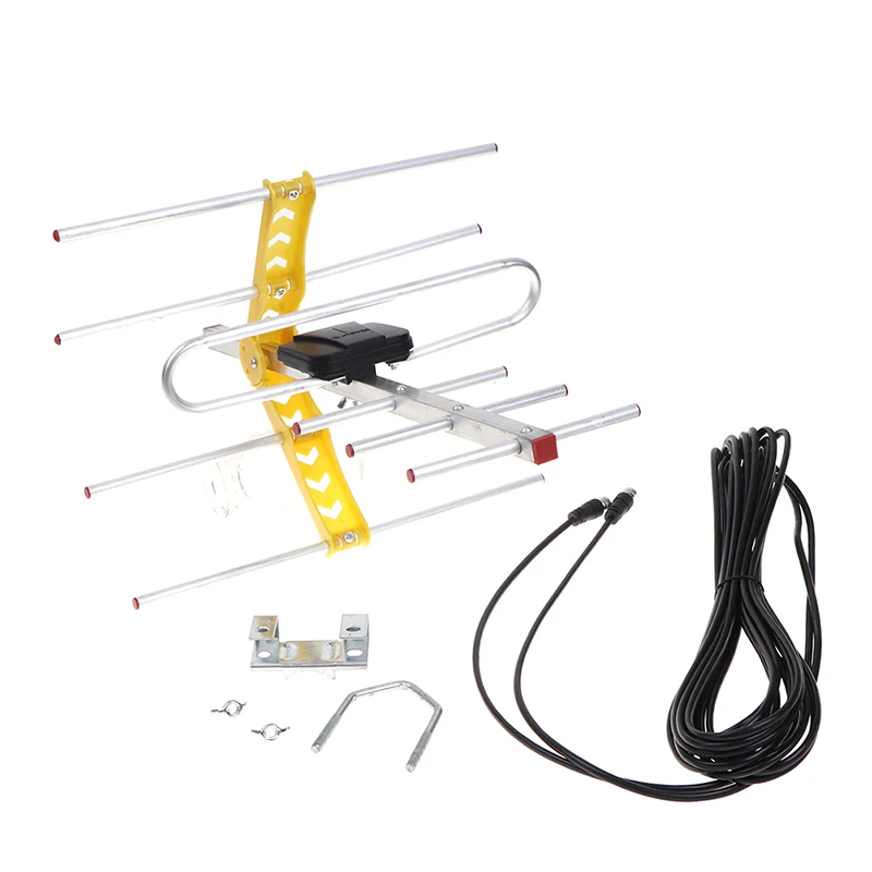 กลางแจ้ง 100Mile ขยาย 8 เสาอากาศ Yagi HD TV 10dB ยาวช่วง UHF/VHF/FM HDTV