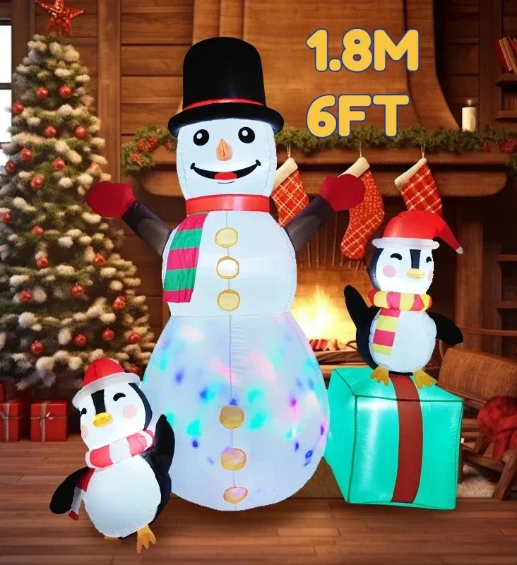 6FT زينة عيد الميلاد نفخ ثلج البطريق هدية صندوق اللعب ساحة المنزل الحلي مع LED ديكور لعبة زينة عيد الميلاد