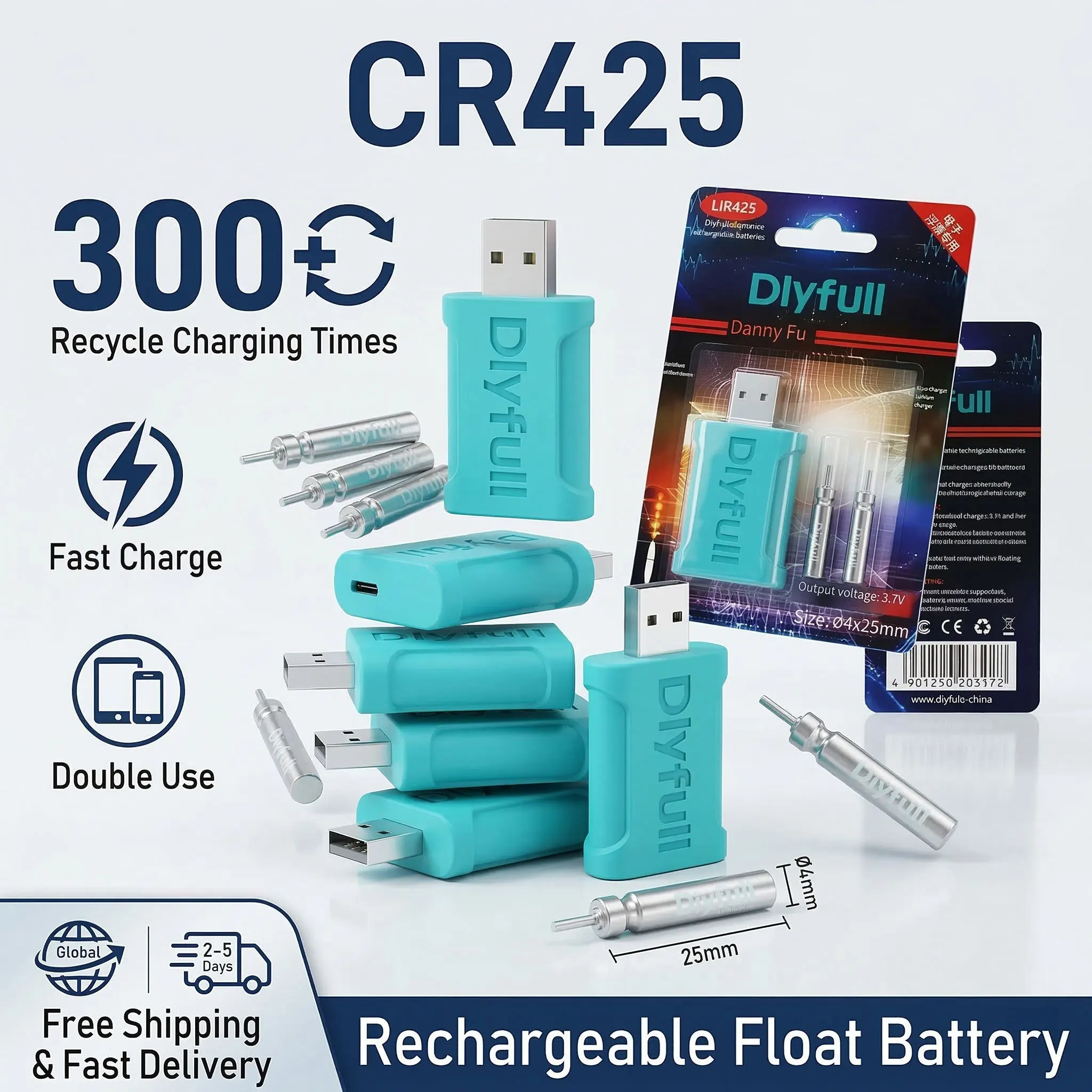 

USB Charger Set CR425 LIR425 Rechargeable Battery for Electronic Luminous Float Night Fishing Bait Float Light