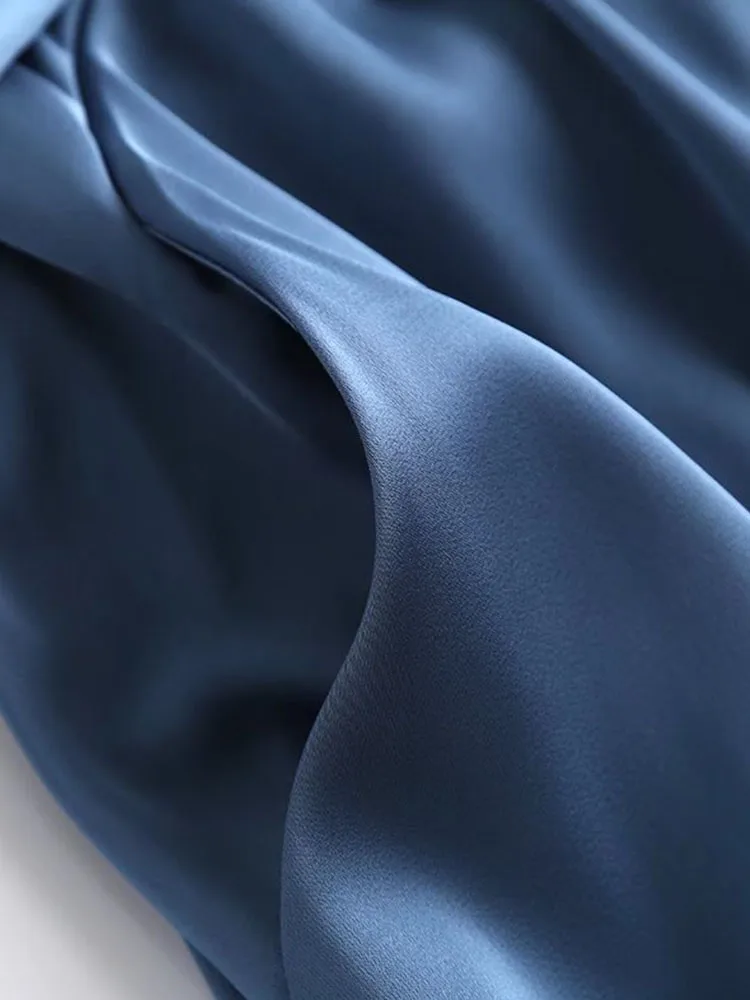 Moda outono: vestido midi de cetim elegante de manga comprida para mulheres, ideal para uso de escritório com design slash