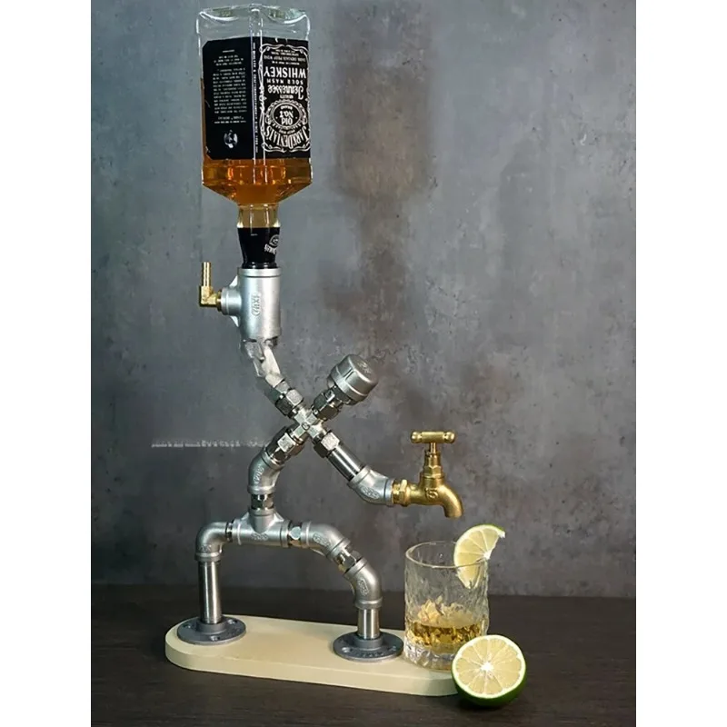 Stainless steel water pipe robot creative personality cafe wine bar counter retro decoration ornament wine rack wine dispenser