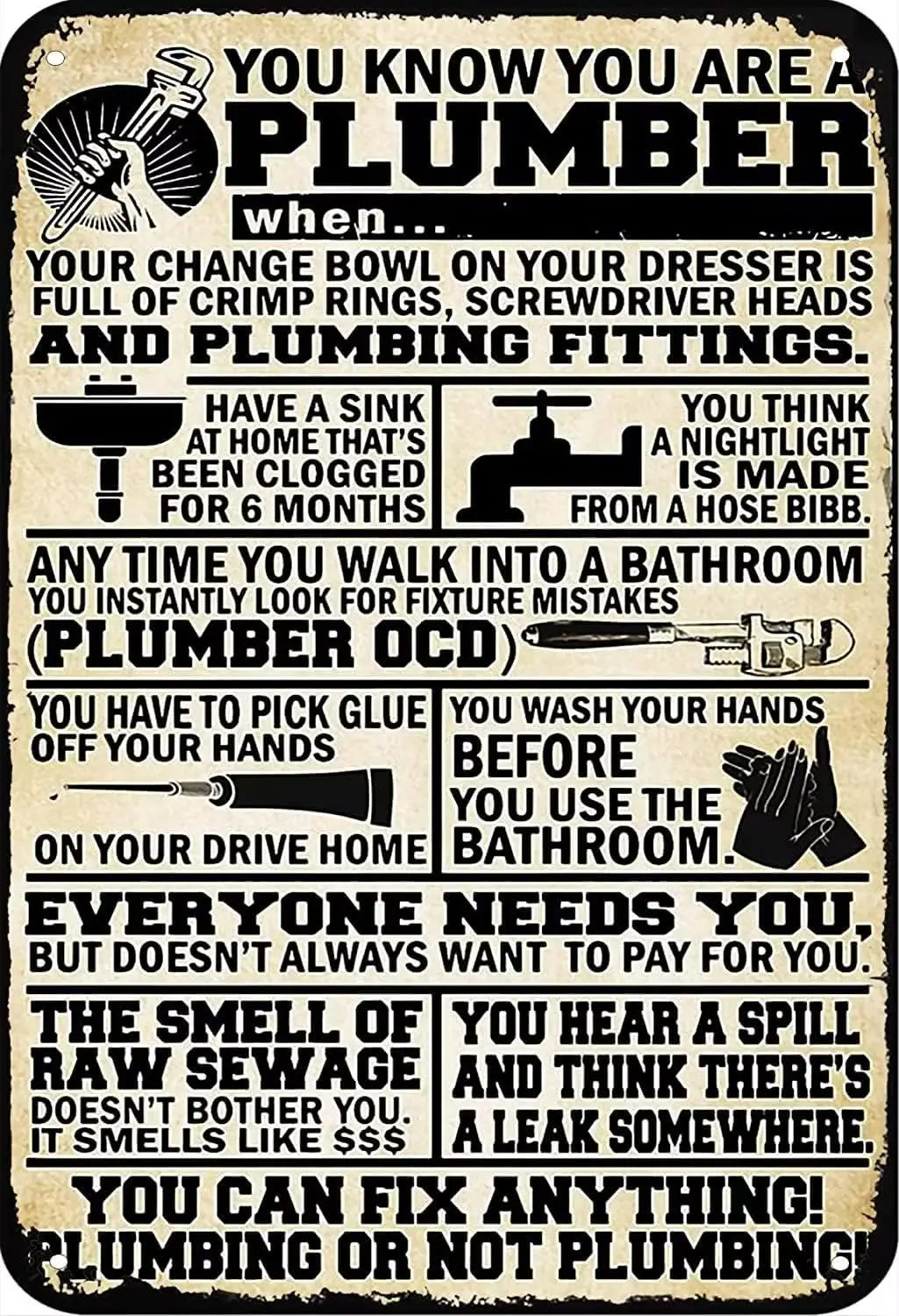 Plumber Vintage Metal Tin Sign You Know You Are A Plumber Funny Poster Bar Garage Man Cave Living Room Bathroom Kitchen Hom sign