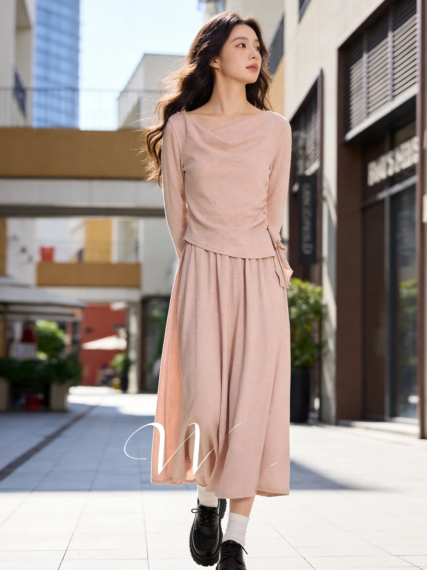 

Spring 2026 plus Size Korean Style Women's Fashion Set High Waist Long Sleeve Pleated Waist Inward Half-length Skirt