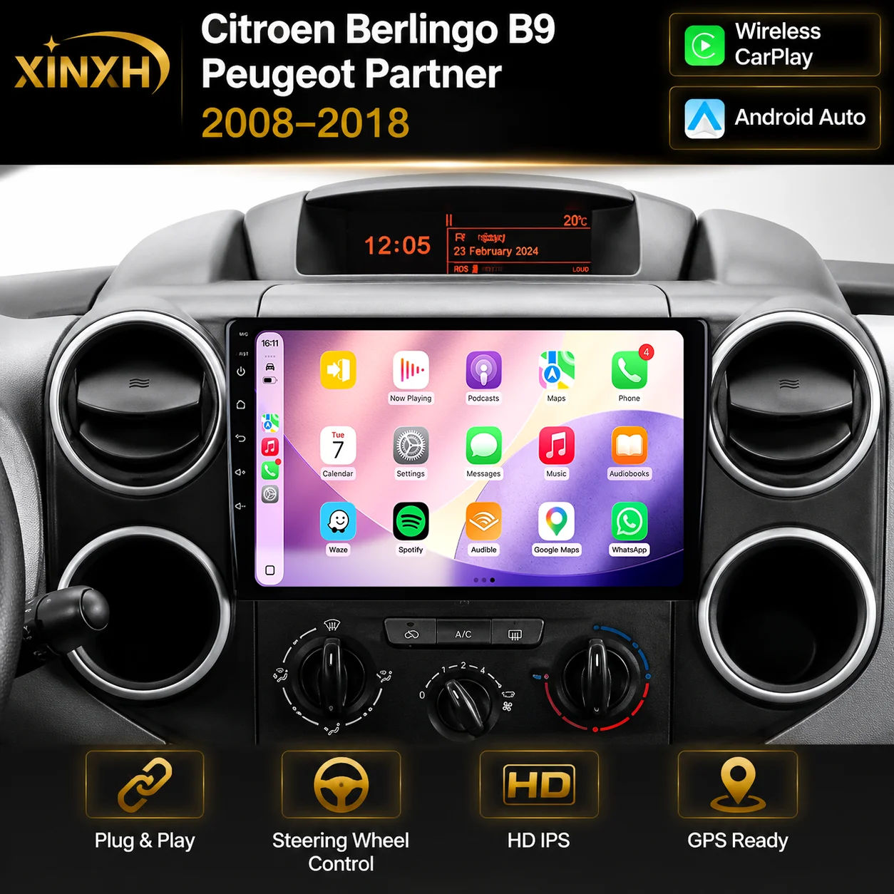 Car Stereo Radio for Citroen Berlingo B9 Peugeot Partner B9 Wireless CarPlay Android Auto Multimedia Navigation 2din Autoradio