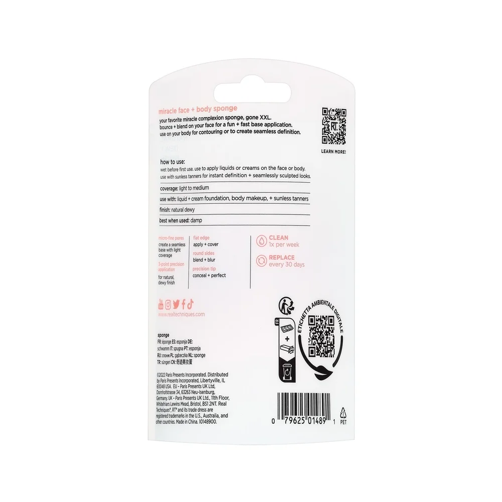 Gąbka do makijażu Miracle Face Body Blender do konturowania, bezszwowa definicja, podkład w płynie/kremie, bez okrucieństwa, bez lateksu, pianka