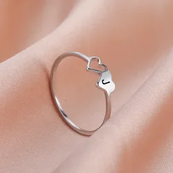 HIPEE Fashion Stainless Steel A-Z 26 Letters Rings Double Heart Hollow Women Ring For Women Charm Wedding Finger Jewelry Gift