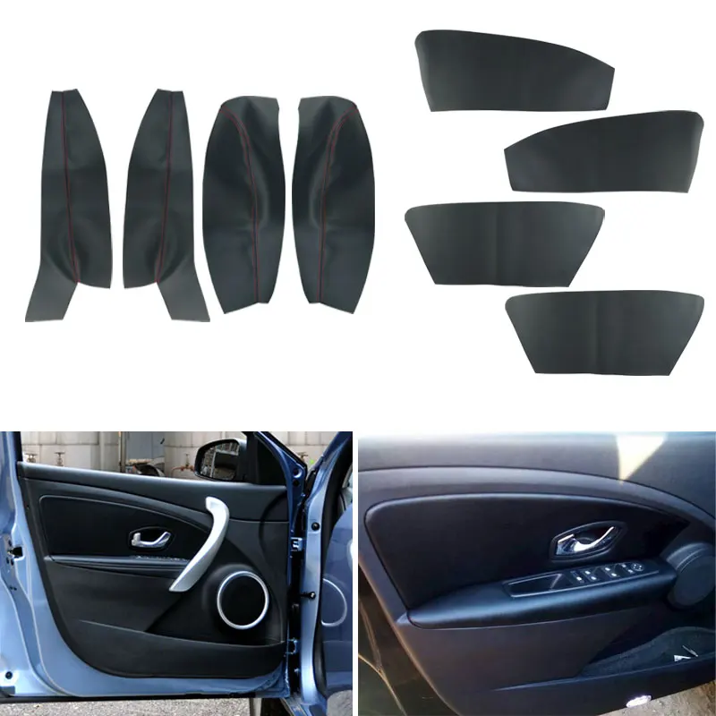 Car-styling Microfiber Leather Interior Door Armrest Panel Cover Trim with Mount Fittings For Renault Fluence