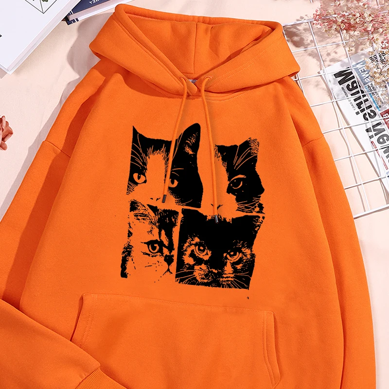 Sketched Cat Printing Sweatshirts Men Fleece Warm Comfy Hoodies Autumn Oversize Hoodie Casual Fashion Basic Versatile Clothes