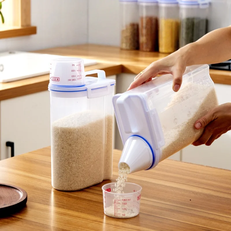 Botes de despensa Clear View de 2 litros: recipientes herméticos para almacenamiento de alimentos con marcas de medición, tarros de cocina para granos y arroz