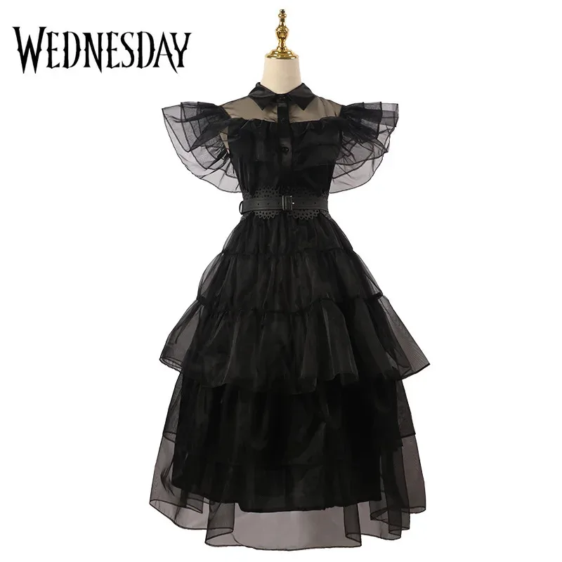 2025 New Movie Dresses Wednesday Addams Cosplay Costume Gothic Style Adult Kids Children Dress Halloween Party