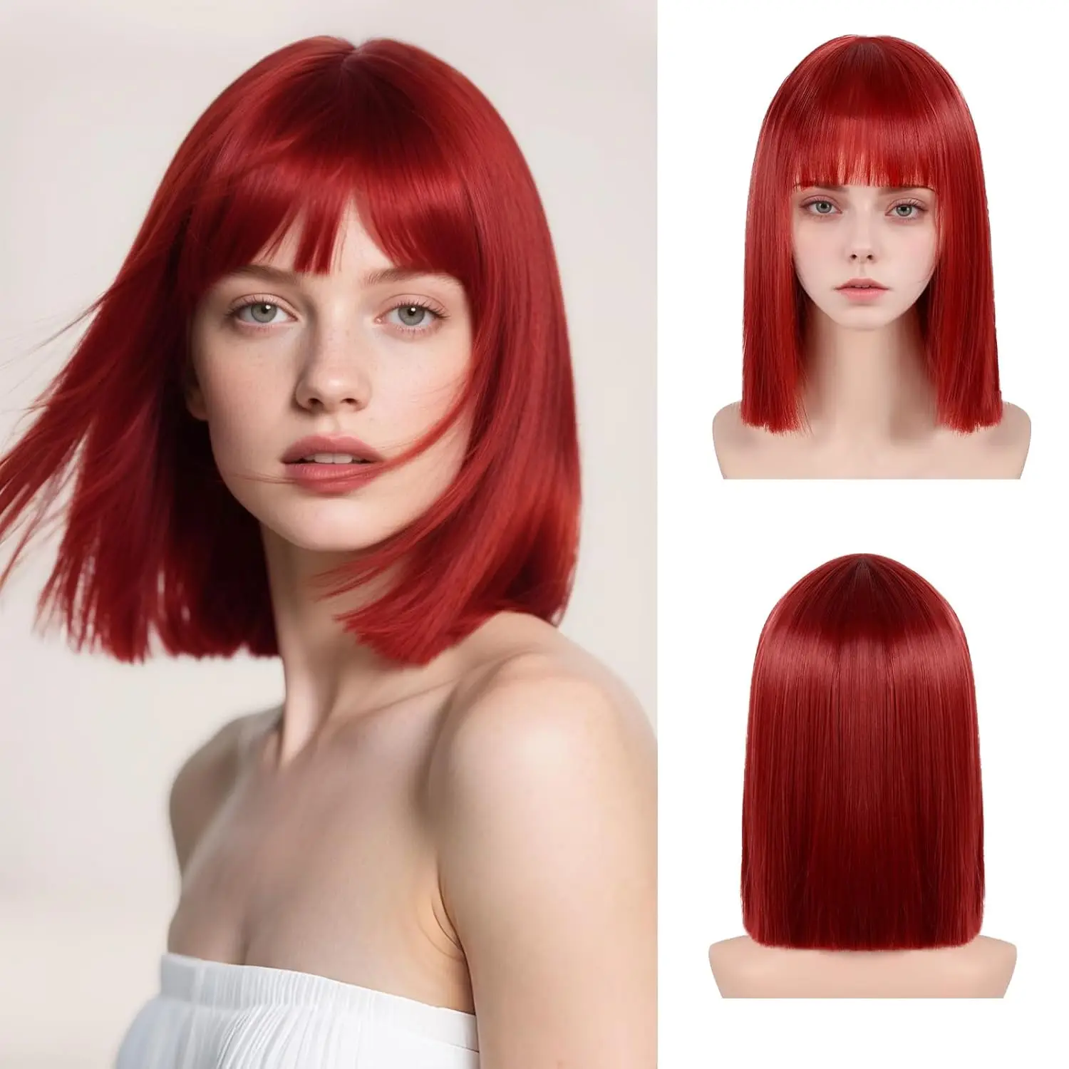 

Красный парик Боб с челкой, короткий красный прямой стиль, женский термостойкий синтетический парик, красочный парик Боб для барбекю, повседневного ношения, вечеринок, Хэллоуина, косплея