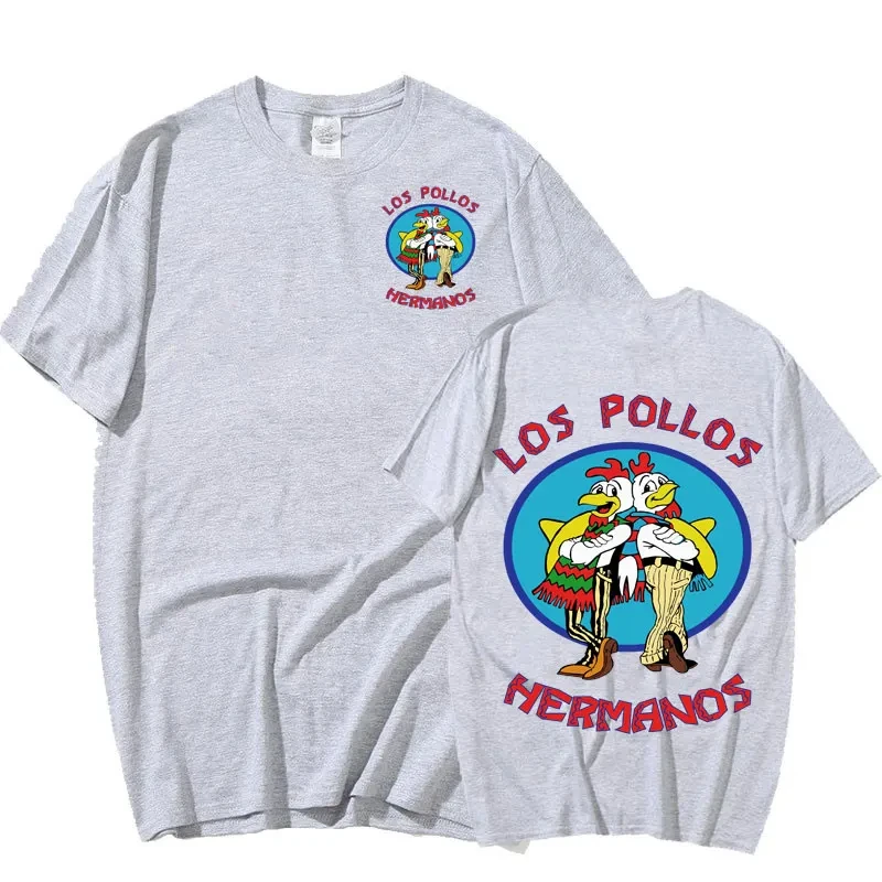 TV Series Breaking Bad Los Pollos Hermanos Double Sided Print T shirts Funny Chicken Brothers Men\'s Cotton T-shirt Streetwear