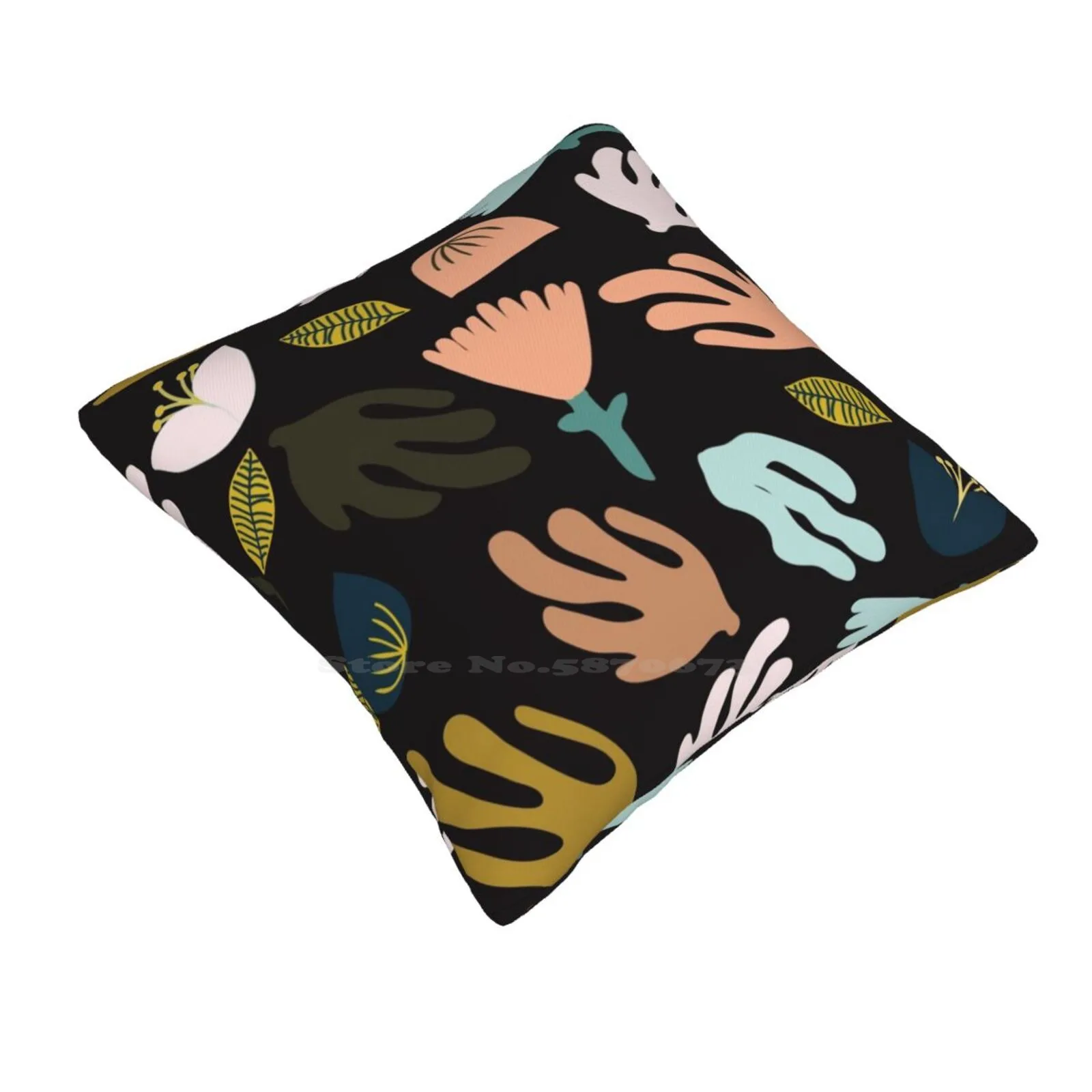 Night Garden-Inspired By Matisse Bedroom Office Hug Pillowcase Collage Flowers Mustard Teal Ochre Pink