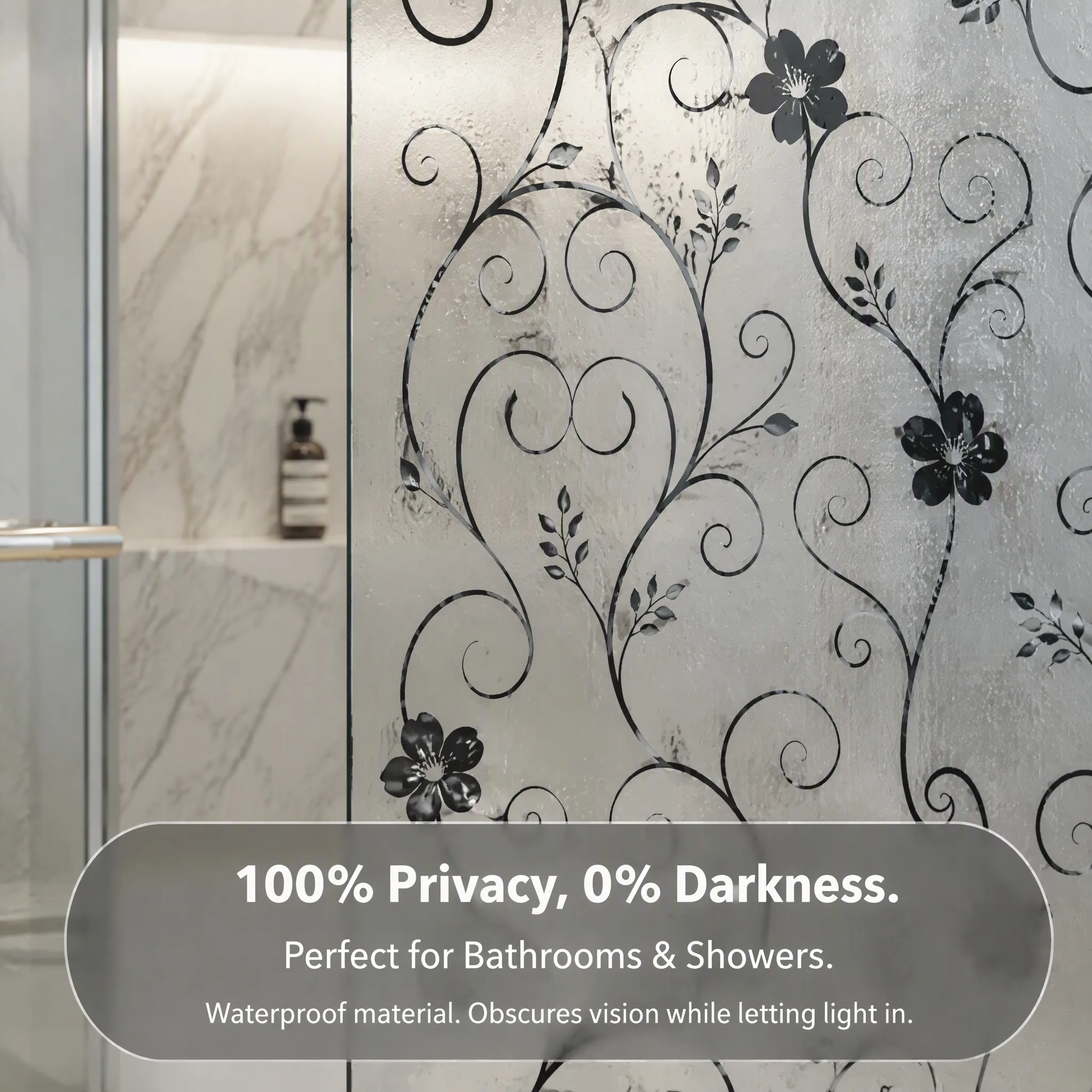 Self Adhesive Scroll Floral Window Film Frosted Anti UV Heat Insulation Privacy Decorative Film for Home Decor