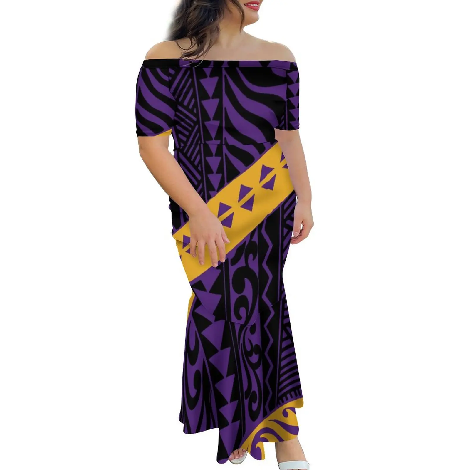 Robe de sirène en queue de poisson pour hommes, nouveau Design personnalisé, style Tribal, polynésien, à épaules dénudées, chemises assorties, 2023