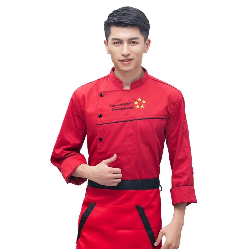 C614 Chef's Work Clothes Men's Long Sleeve Plus Size Waiter Jacket Cook Coat Restaurant Waiter Uniform Chef Coat Women