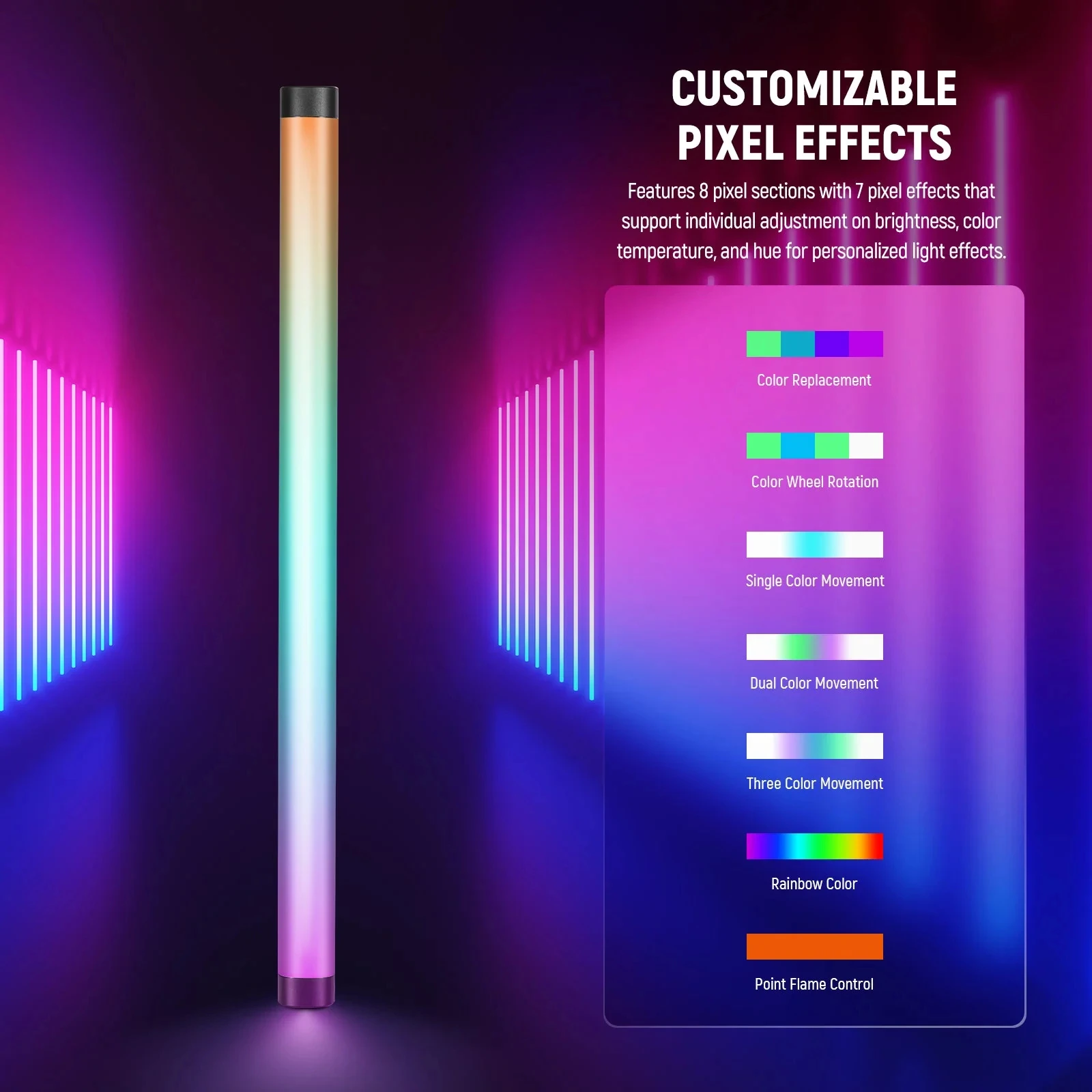 NEEWER TL60 RGB Tube Light Stick Full Color RGBWW Photography Handheld LED Video Lighting APP Control 2500K-10000K Video Lamp