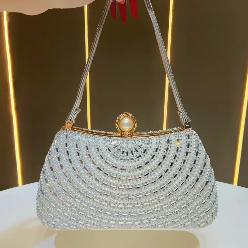 Модная женская сумка с жемчугом и бриллиантами, легкая роскошная вечерняя сумка через плечо в винтажном стиле