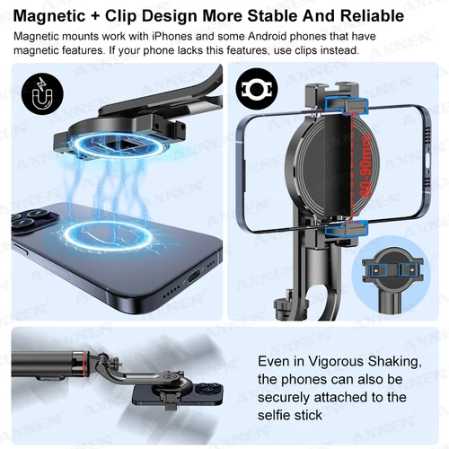 Imagen 2 del producto Trípode Magnético Extensible AXNEN C20 para Selfies con Control Remoto y Rosca de 1/4 para Celular, Cámara de Acción y Anillo de Luz