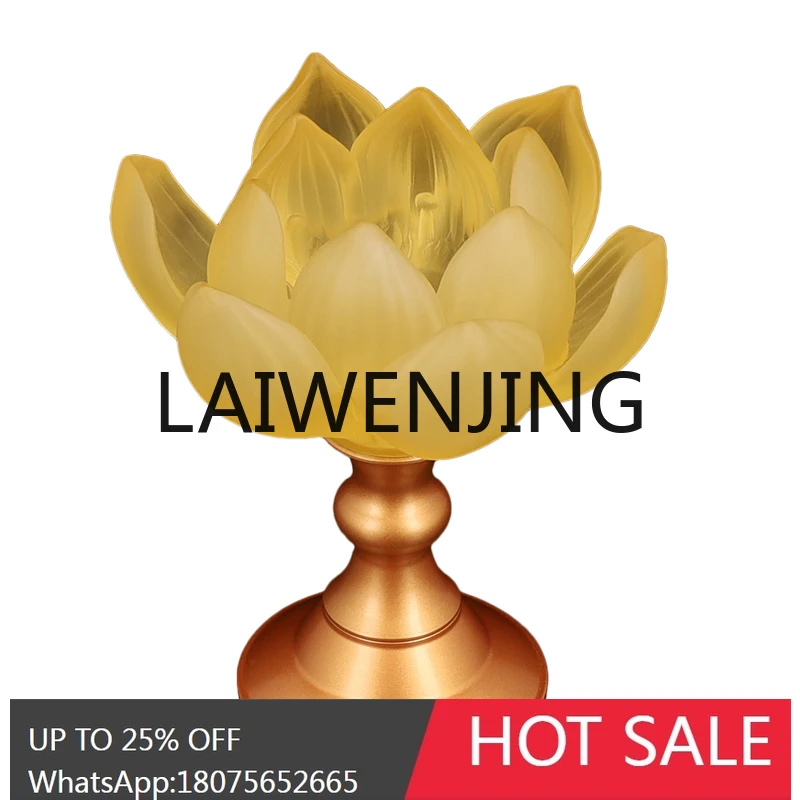 RWJ Glass Candlestick Pure Copper Buddha Lamp Buddha Worship Guanyin Bodhisattva Lotus Buddha Lamp