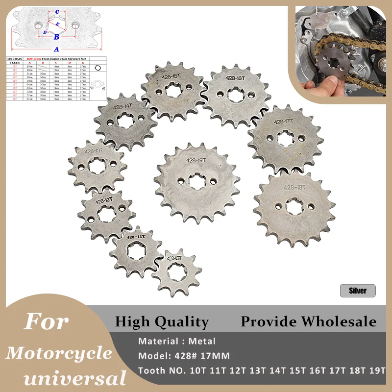 

428 Chain 17mm Front Engine Sprocket 10 11 12 13 14 15 16 17 18 19T For Motorcycle Dirt Pit Bike ATV Quad Go Kart Buggy Scooter