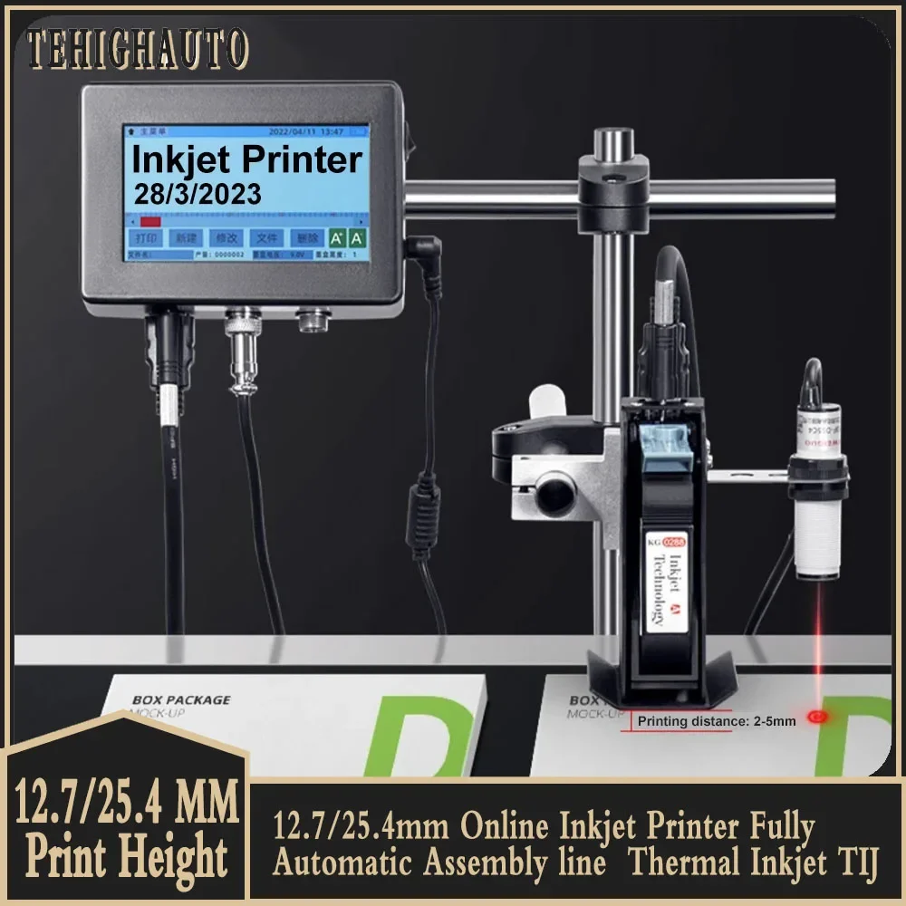 

Онлайн струйный принтер 12,7/25,4 мм, полностью автоматическая линия сборки, Термальный струйный принтер TIJ с автоматическим кодированием, дата, 15 языков