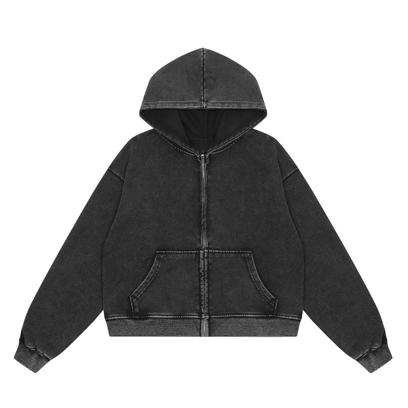 

Толстовка с капюшоном в стиле ретро в американском стиле, женская весенне-осенняя хлопковая уличная свободная молния, открытый кардиган Jaet Street Sle Long Sl...