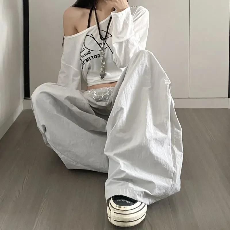 韓国ファッションカーゴパンツ レディース 原宿系 ブラック バギー スウェットパンツ ワイドレッグ ジョガーパンツ カジュアルパンツ ストリートウェア