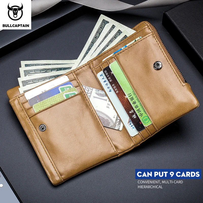 BULLCAPTAIN New Men's Retro Short Zipper Wallet Personalized Men's Wallet New Multi Functional Card Bag Men's Style