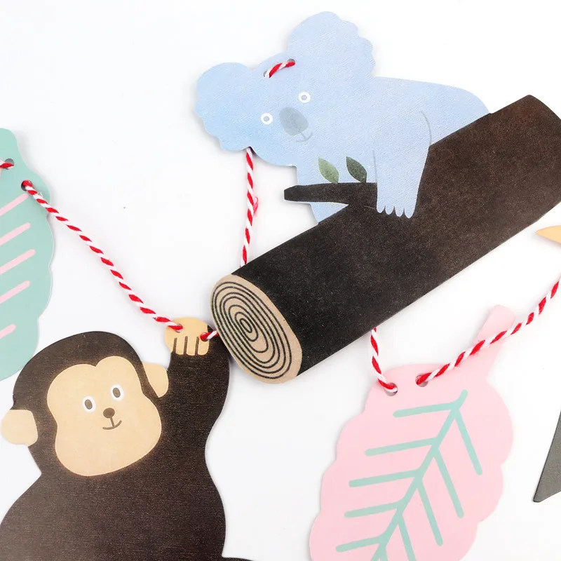 1pc Pull Flag 2m Rope Tropical Rainforest Animals Koala Bear Monkey Flamingo Child Penguin Birethday Party Kindergarten Decor
