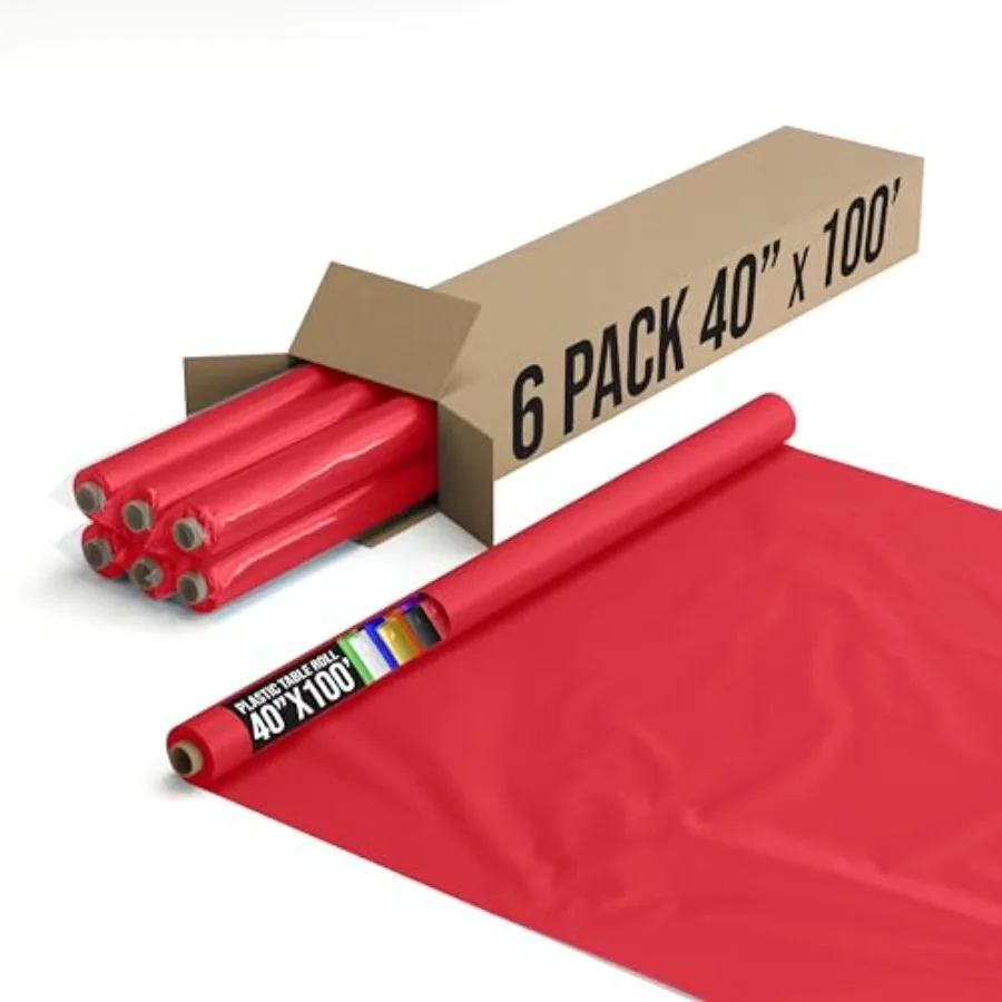 

Plastic Table Cover Roll Pack of 6, 0 X 100' Table Cloth Plastic Cover Roll - Premium Quality Thick 0.5 MIL Banquet - Disposabl