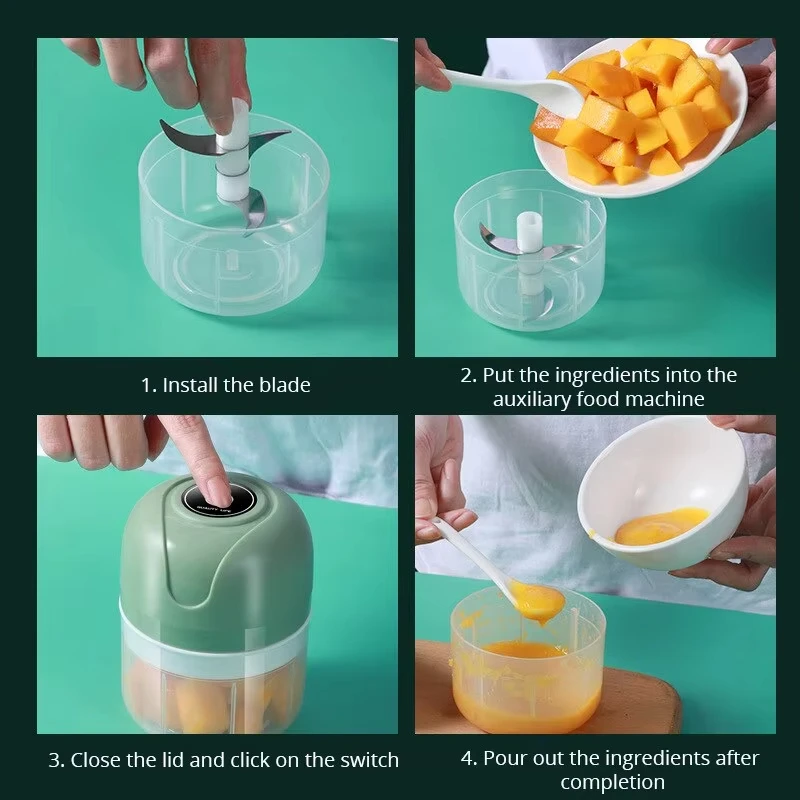 전기 마늘 다지기 마늘 분쇄기 양파 다지기 250ML 고기 분쇄기 고추 생강 야채 분쇄기 주방 블렌더