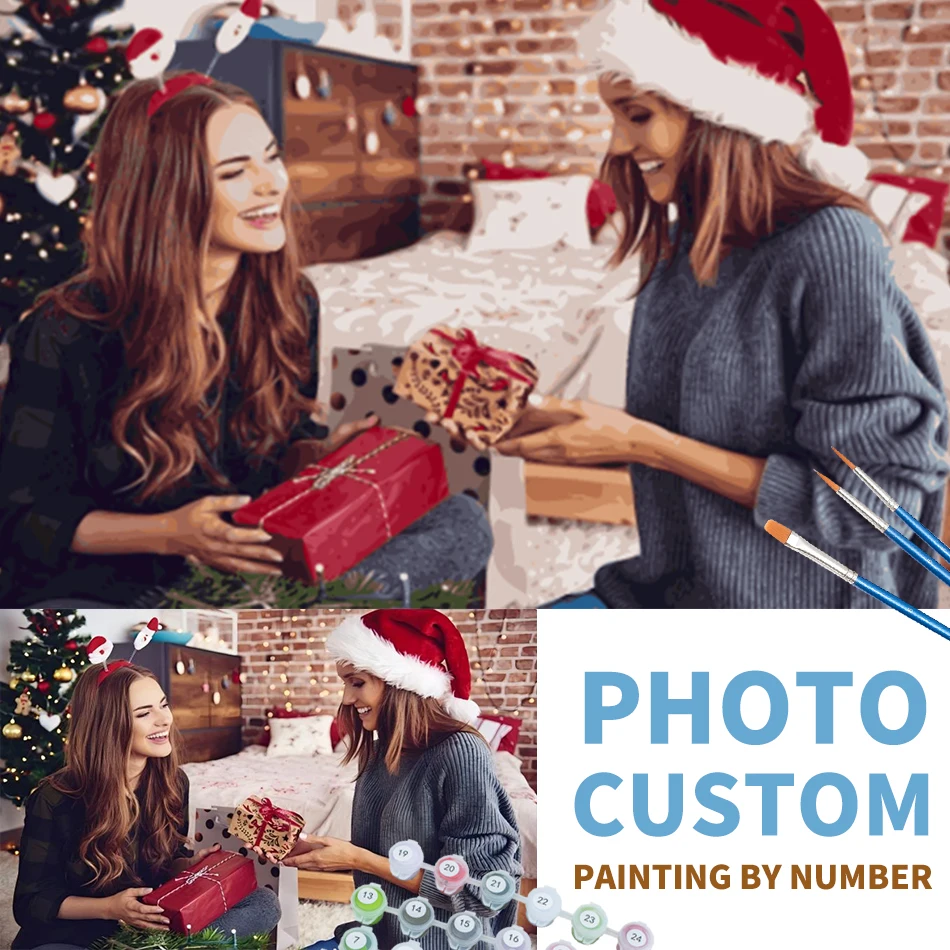 

PhotoCustom DIY Christmas Paint By Numbers Kit for Perfect Family & Parents Portraits Paint Customize Your Painting By Numbers D