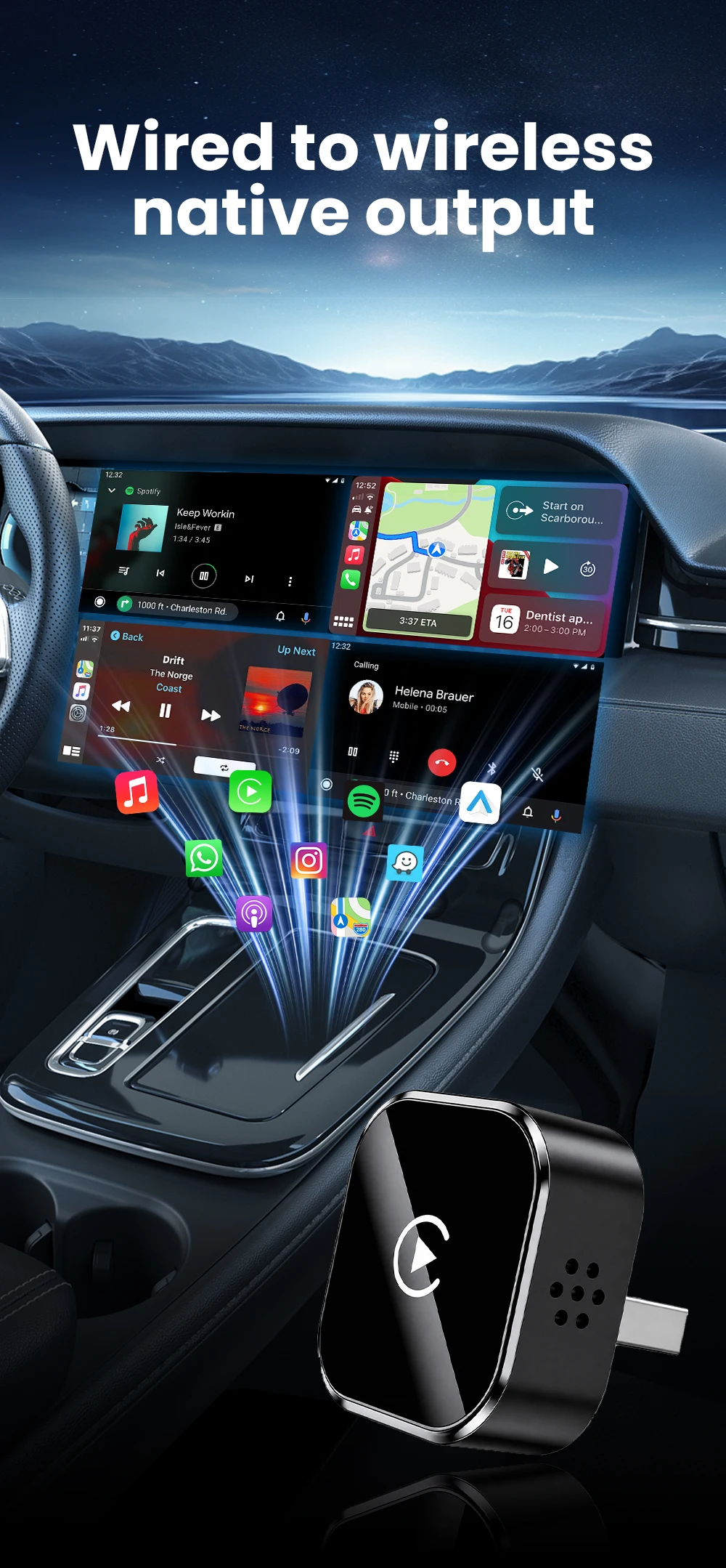 2-in-1 Kabelgebundenes zu Kabelloses CarPlay Android Auto AI Smart Box Plug-and-Play 5GHz WLAN für Fahrzeuge mit kabelgebundenem CarPlay-Intelligentesystem – Detail 9
