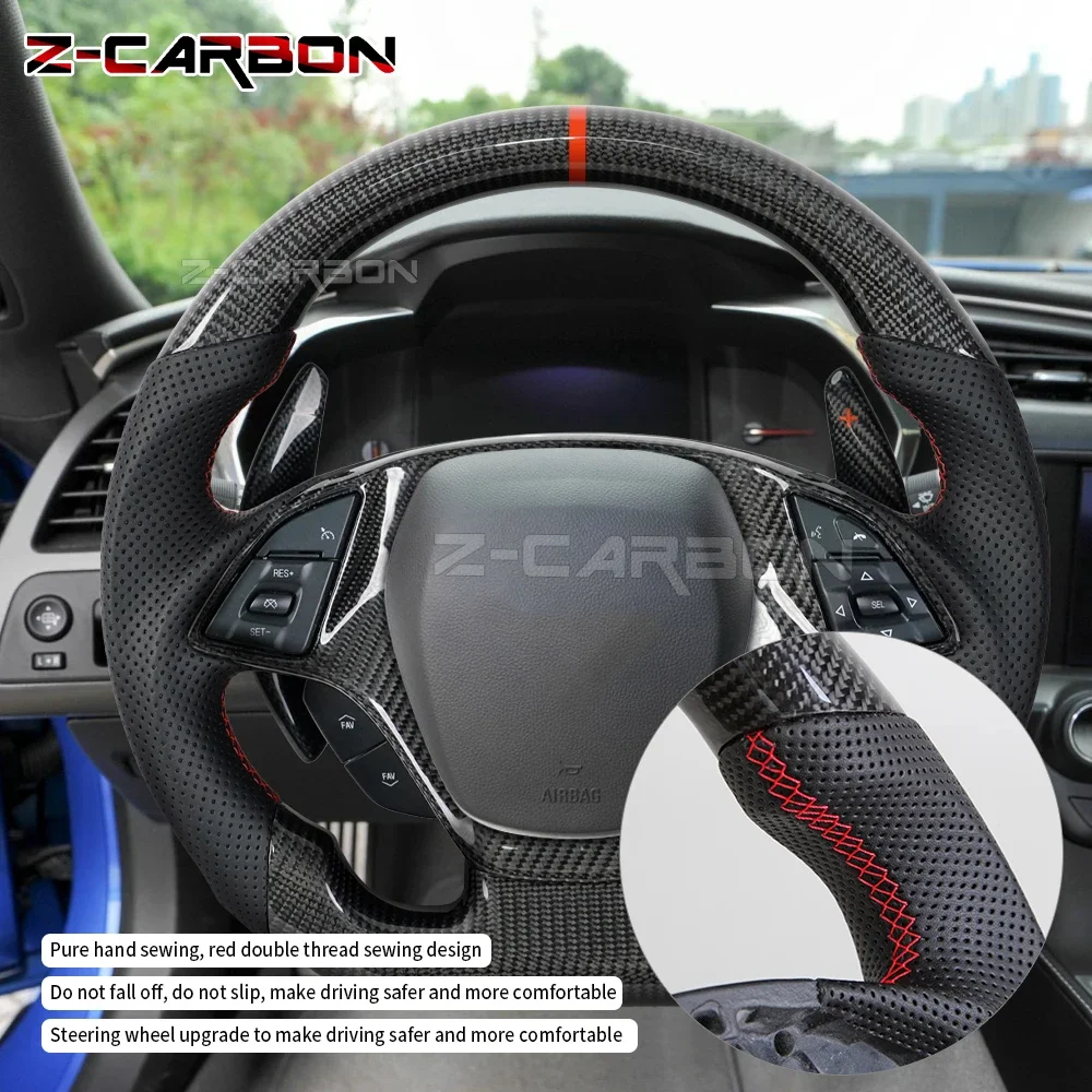 

Real Carbon Fiber Steering Wheel For Chevrolet Corvette C7 2014 2015 2016 2017 2018 Camaro 2016 Leather Racing Steering Wheel