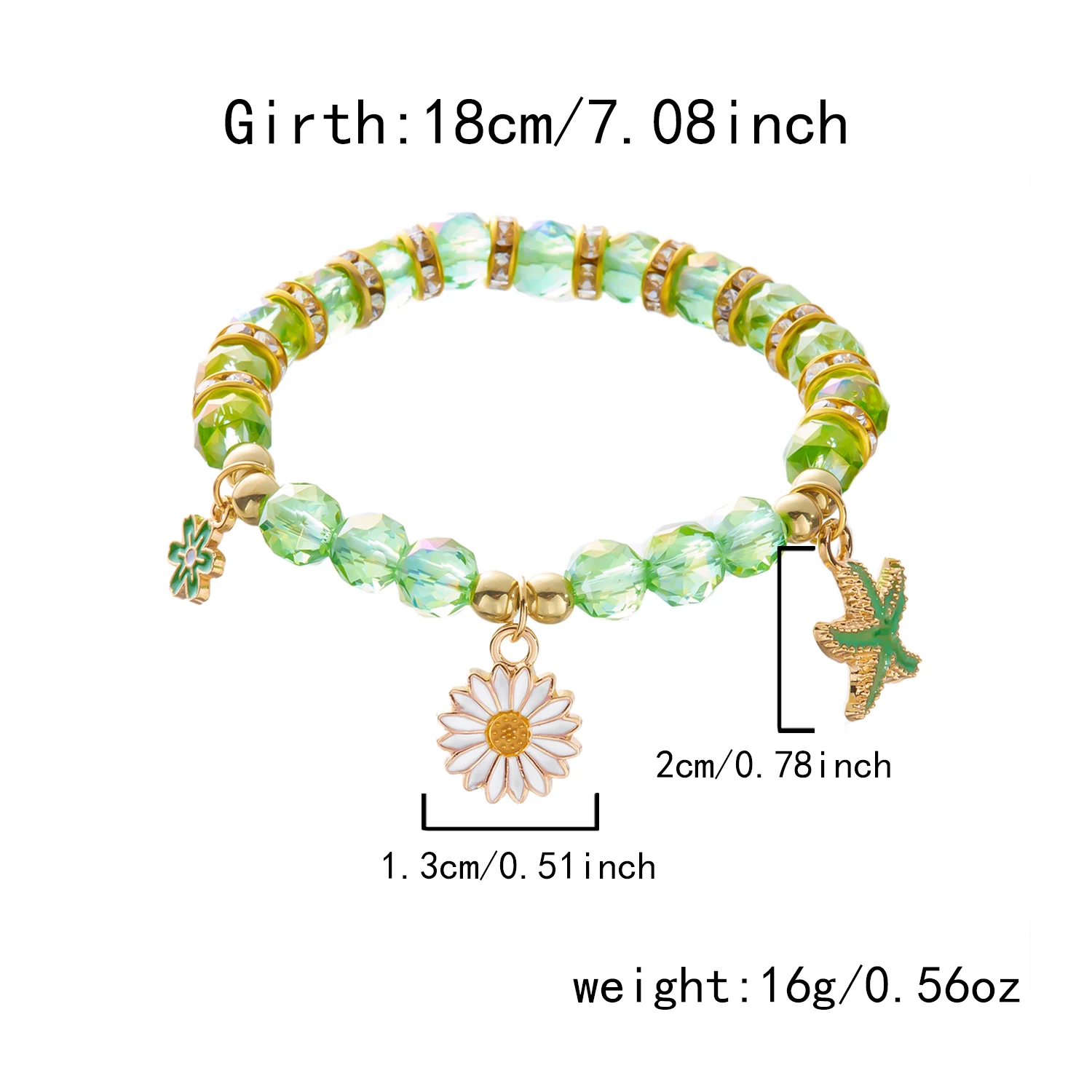 Böhmisches Blaues Kristall-Perlenarmband für Frauen Goldfarben Seestern Sonnenblumen-Anhänger Elastische Handkette Sommer-Schmuck Geschenk – Detail 9