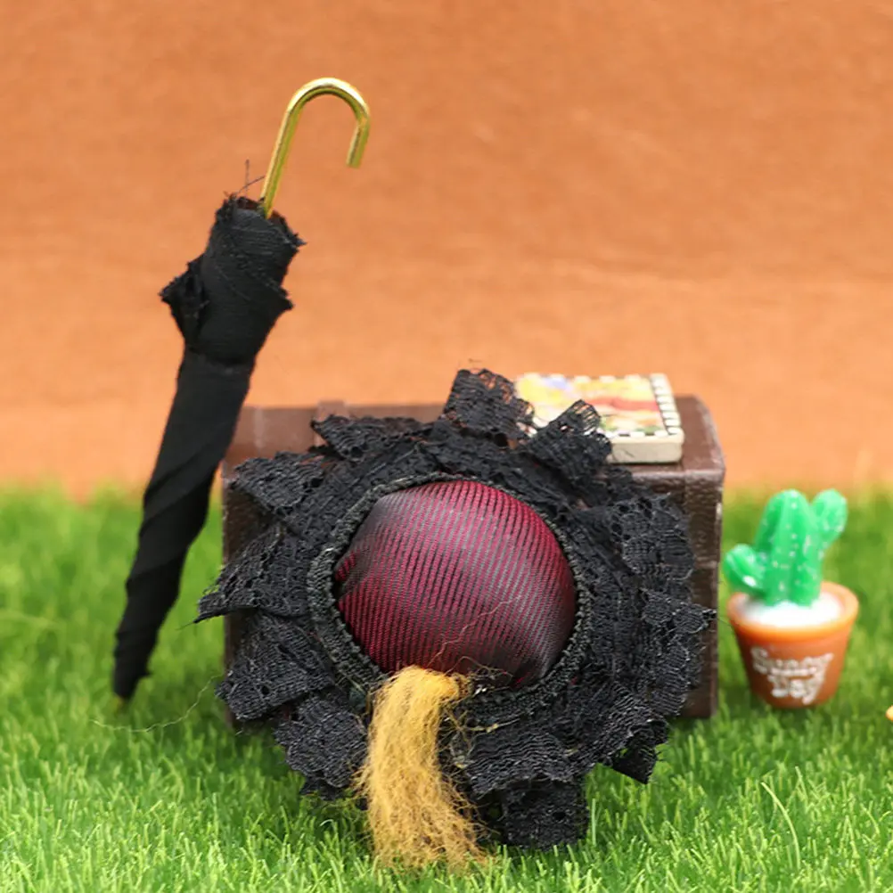 

2Pcs Dollhouse Miniature Umbrellas Black Exquisite Craftsmanship Decorative Mini Umbrella Ornament Photography Props Educational