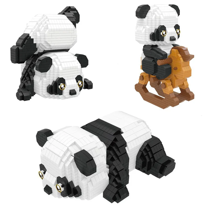 

Panda Micro Building Blocks Creative DIY 3D Animal Model Naughty Panda Mini Brick Figure Toys Table Decor For Kids Birthday Gift